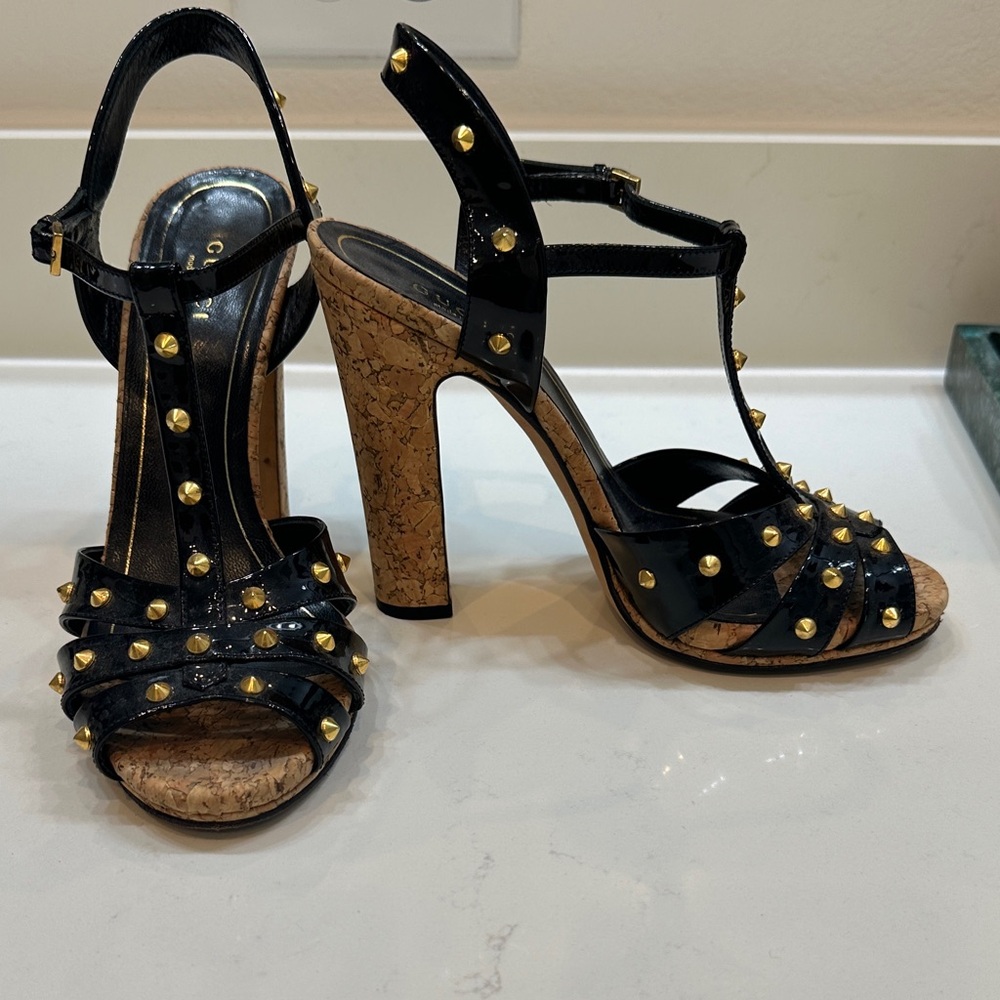 Gucci Black and Gold Studded Heels - Picture 2 of 4